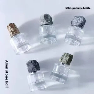 Vintage Stone covered Luxury Perfume Glass Bottle 50ml Flat Shape with Pump Spray Reusable and Empty