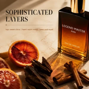 Warm toned Wooden Men’s Perfume with Citrus Top Note Sandalwood Middle Note and Mature Male Lasting Essence