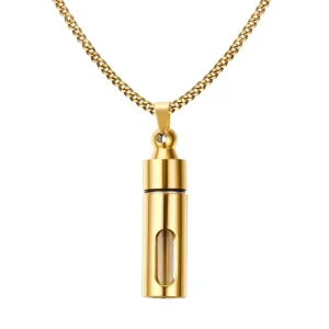 Waterproof Non Tarnish 18K Gold PVD 316L Steel Unisex Rhinestone Perfume Bottle Pendant Christian Gift Punk Style Link Chain