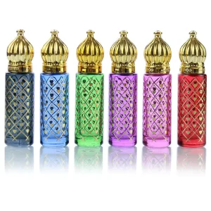 Wholesales Factory Outlet Blue Red Green Arabic Style Perfume 10ml Essential Oil Roll on Glass Bottle for Cosmetic Oil Bottle