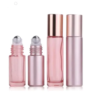 Women 5ml 10ml Rose Gold Shiny Matte Glass Roll on Essential Oil Bottle With Cap