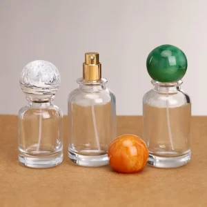 Women’s Glass Perfume Bottles 100ml Round Pump Spray with Screen Printing Empty Packaging Bottles