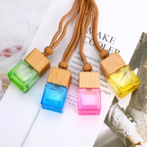 Yingxi Colorful Car Aromatherapy Square Glass Perfume Essential Oil Refill Bottle Screw Cap Lanyard Diffuser Pendant Reed