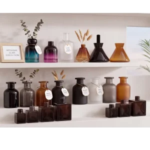 botella de vidrio Essential oil diffuser bottle perfume diffuser bottle luxury glass diffuser bottle 50ml and 100ml with cap