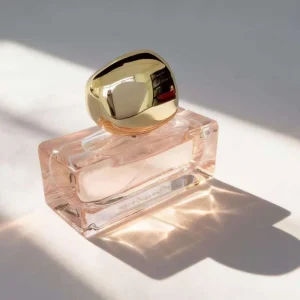 Women’s Perfume Bottle with Gold Irregular Cap, Transparent Glass Fragrance Container